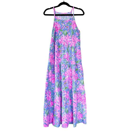 NWT! Lilly Pulitzer Periwinkle Pink Sunrise Bay Harleigh Maxi Dress Size M 6-7Y - Picture 1 of 5